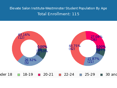 Elevate Salon Institute-Westminster 2024 Student Population Age Diversity Pie chart