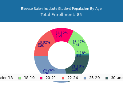 Elevate Salon Institute 2024 Student Population Age Diversity Pie chart