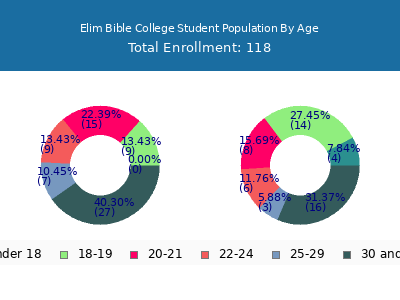 Elim Bible College 2025 Student Population Age Diversity Pie chart