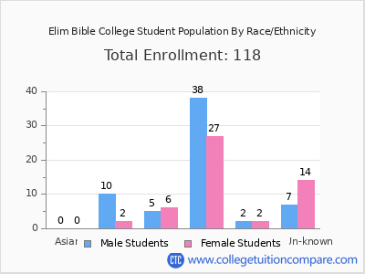 Elim Bible College 2025 Student Population by Gender and Race chart