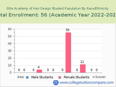 Elite Academy of Hair Design 2023 Student Population by Gender and Race chart