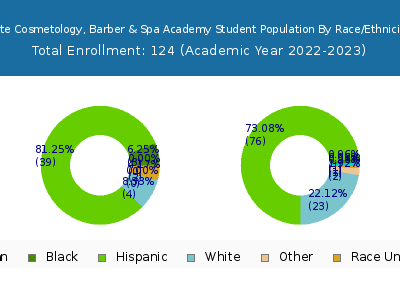 Elite Cosmetology, Barber & Spa Academy 2023 Student Population by Gender and Race chart