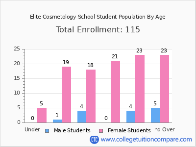 Elite Cosmetology School 2024 Student Population by Age chart