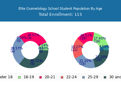 Elite Cosmetology School 2024 Student Population Age Diversity Pie chart