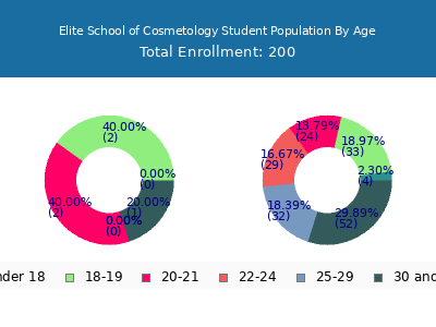Elite School of Cosmetology 2024 Student Population Age Diversity Pie chart