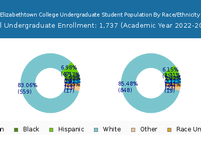 Elizabethtown College 2023 Undergraduate Enrollment by Gender and Race chart