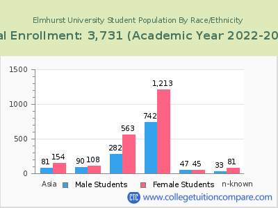 Elmhurst University 2023 Student Population by Gender and Race chart