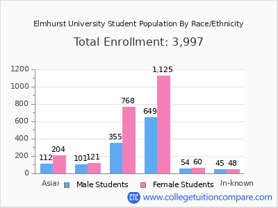 Elmhurst University 2025 Student Population by Gender and Race chart