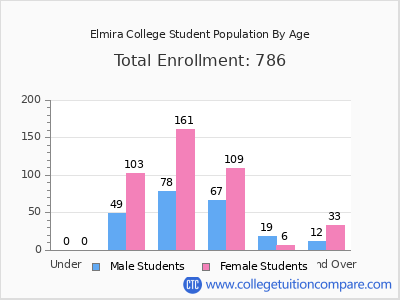 Elmira College 2024 Student Population by Age chart