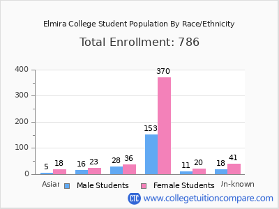 Elmira College 2025 Student Population by Gender and Race chart