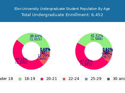 Elon University 2025 Undergraduate Enrollment Age Diversity Pie chart