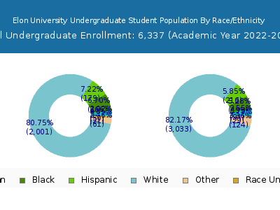 Elon University 2023 Undergraduate Enrollment by Gender and Race chart