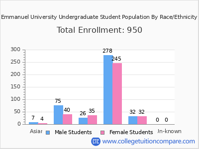 Emmanuel University 2025 Undergraduate Enrollment by Gender and Race chart