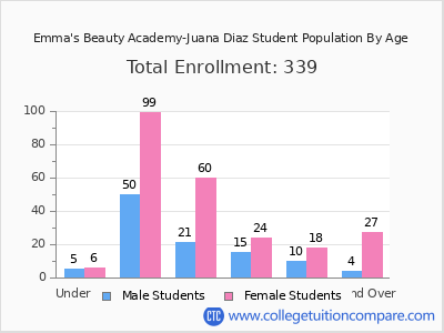 Emma's Beauty Academy-Juana Diaz 2025 Student Population by Age chart