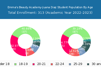 Emma's Beauty Academy-Juana Diaz 2023 Student Population Age Diversity Pie chart