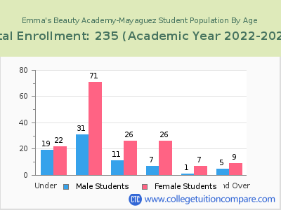 Emma's Beauty Academy-Mayaguez 2023 Student Population by Age chart