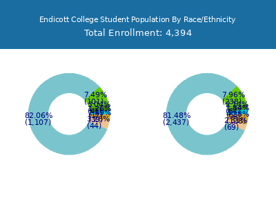 Endicott College 2025 Student Population by Gender and Race chart