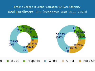 Erskine College 2023 Student Population by Gender and Race chart