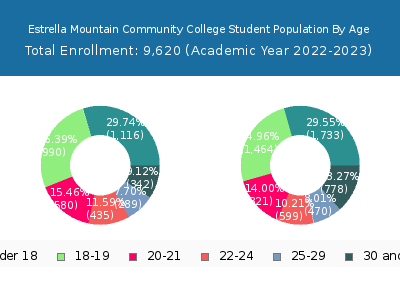 Estrella Mountain Community College 2023 Student Population Age Diversity Pie chart