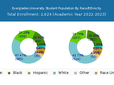 Everglades University 2023 Student Population by Gender and Race chart