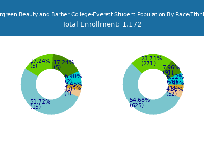 Evergreen Beauty and Barber College-Everett 2025 Student Population by Gender and Race chart