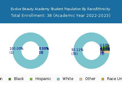 Evolve Beauty Academy 2023 Student Population by Gender and Race chart