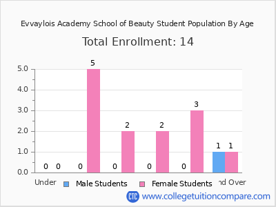 Evvaylois Academy School of Beauty 2024 Student Population by Age chart