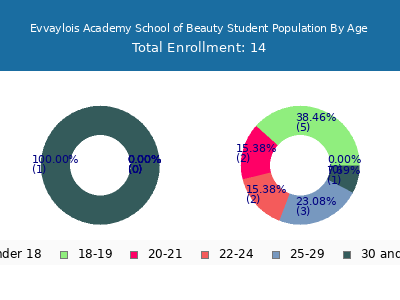 Evvaylois Academy School of Beauty 2024 Student Population Age Diversity Pie chart