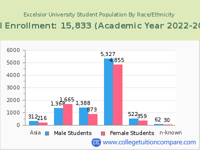 Excelsior University 2023 Student Population by Gender and Race chart