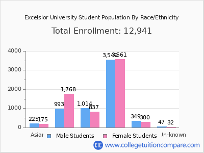 Excelsior University 2025 Student Population by Gender and Race chart