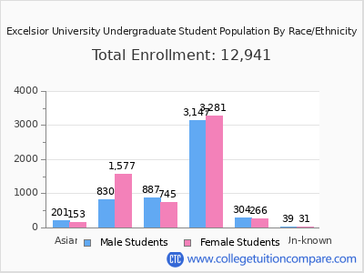 Excelsior University 2025 Undergraduate Enrollment by Gender and Race chart