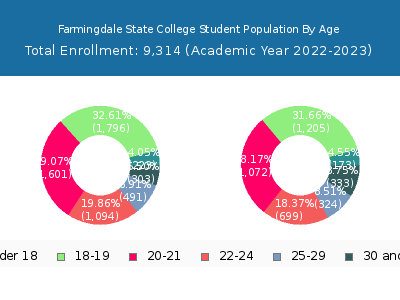 Farmingdale State College 2023 Student Population Age Diversity Pie chart