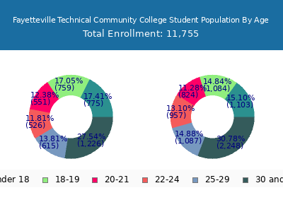 Fayetteville Technical Community College 2025 Student Population Age Diversity Pie chart