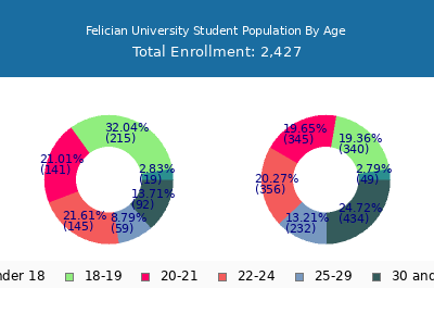 Felician University 2025 Student Population Age Diversity Pie chart