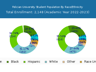 Felician University 2023 Student Population by Gender and Race chart