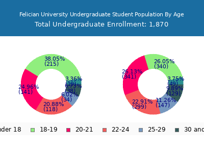 Felician University 2025 Undergraduate Enrollment Age Diversity Pie chart