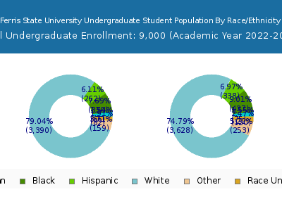 Ferris State University 2023 Undergraduate Enrollment by Gender and Race chart