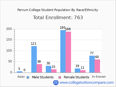 Ferrum College 2025 Student Population by Gender and Race chart