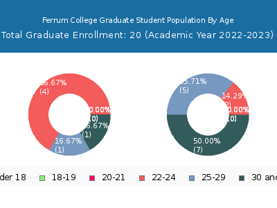 Ferrum College 2023 Graduate Enrollment Age Diversity Pie chart