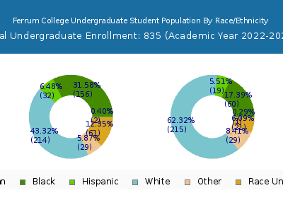 Ferrum College 2023 Undergraduate Enrollment by Gender and Race chart