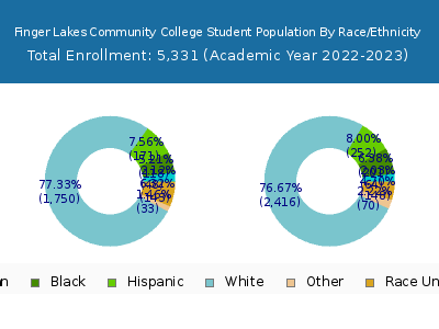 Finger Lakes Community College 2023 Student Population by Gender and Race chart