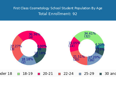 First Class Cosmetology School 2024 Student Population Age Diversity Pie chart