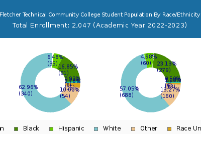 Fletcher Technical Community College 2023 Student Population by Gender and Race chart