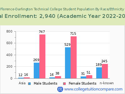 Florence-Darlington Technical College 2023 Student Population by Gender and Race chart