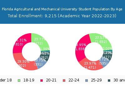Florida Agricultural and Mechanical University 2023 Student Population Age Diversity Pie chart
