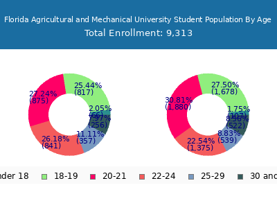 Florida Agricultural and Mechanical University 2025 Student Population Age Diversity Pie chart