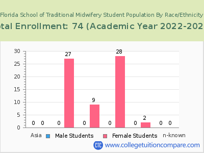 Florida School of Traditional Midwifery 2023 Student Population by Gender and Race chart