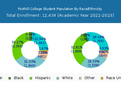 Foothill College 2023 Student Population by Gender and Race chart