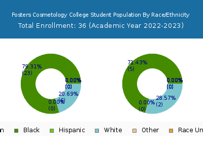 Fosters Cosmetology College 2023 Student Population by Gender and Race chart