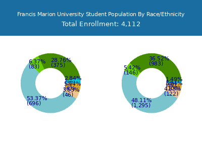 Francis Marion University 2025 Student Population by Gender and Race chart